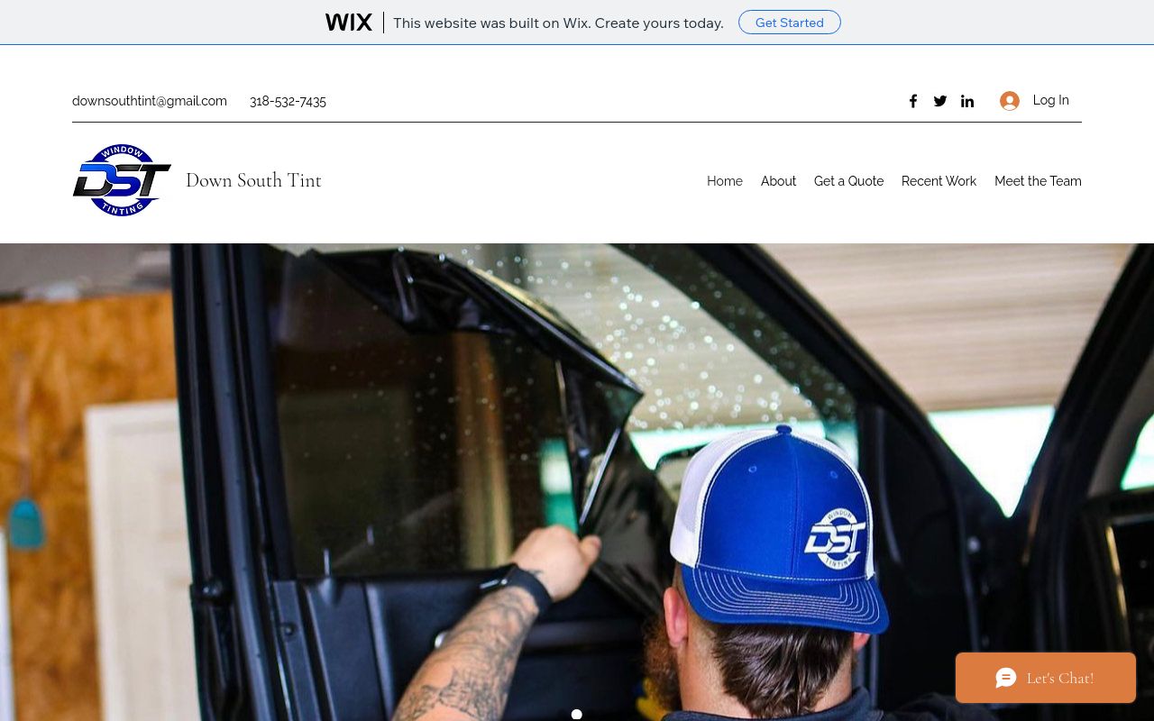Homepage of Down South Tint's website