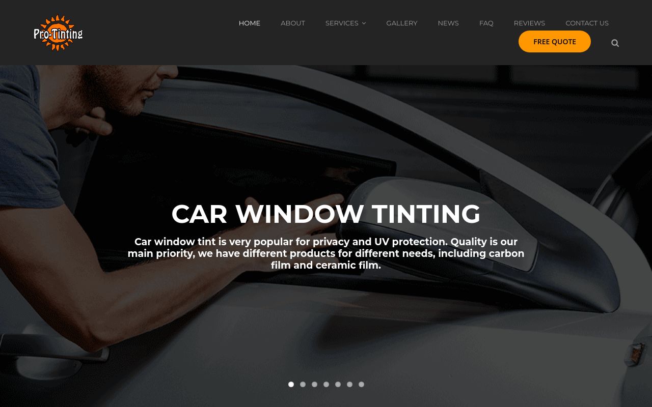 Homepage of Pro Window Tinting's website