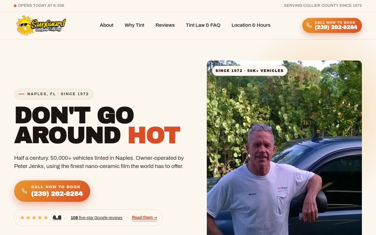 Homepage of Sun Guard Auto Tinting's website