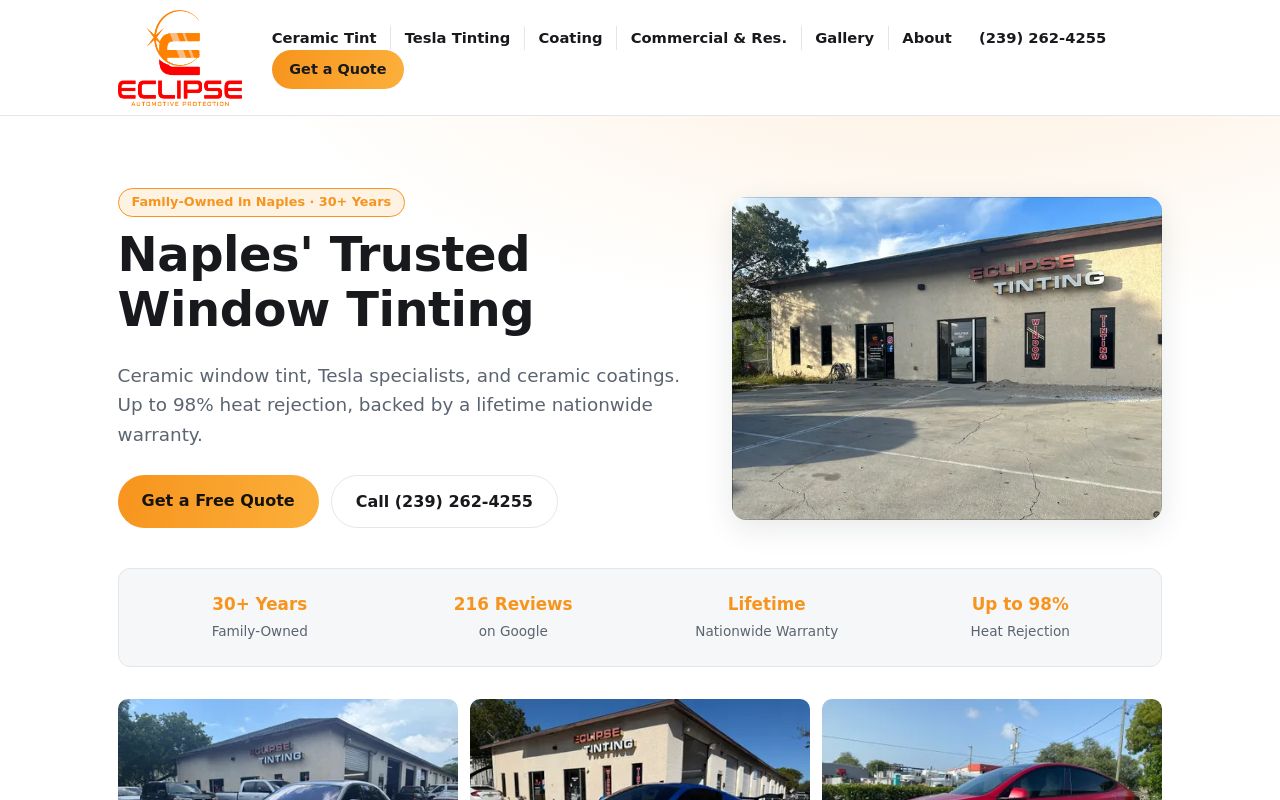 Homepage of Eclipse Window Tinting of Naples's website