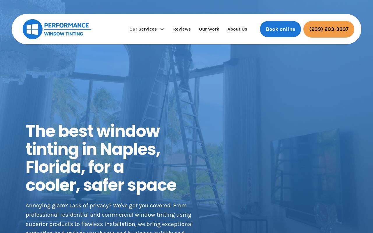 Homepage of Performance Window Tinting's website