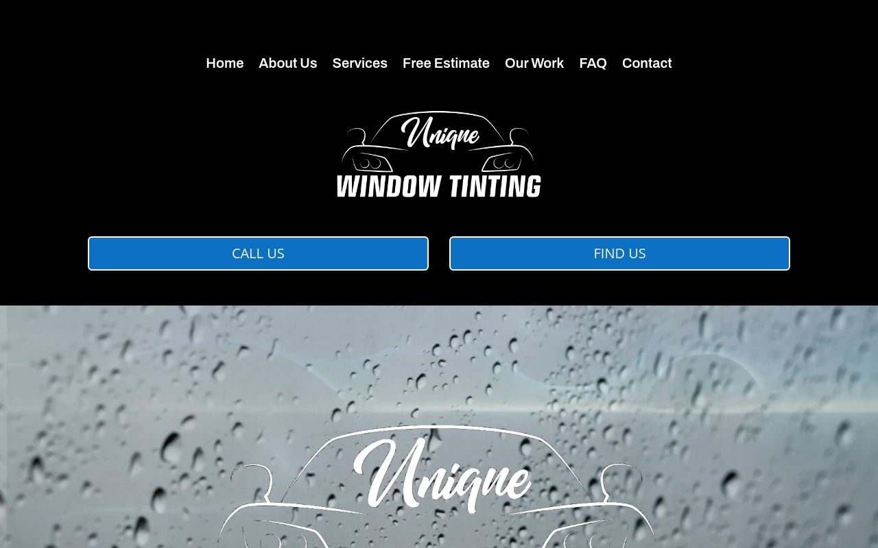 Homepage of Unique Window Tinting's website