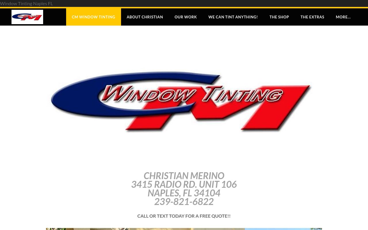 Homepage of CM Window Tinting's website
