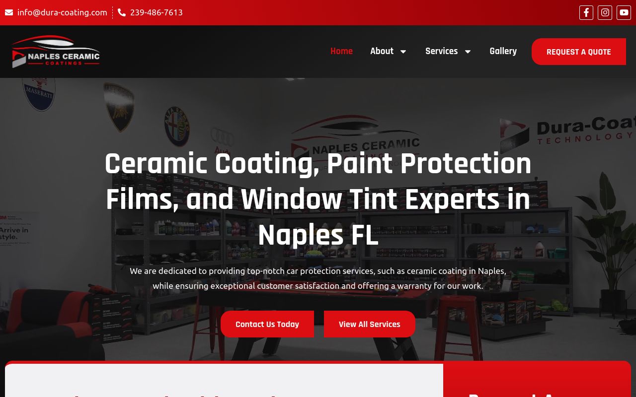 Homepage of Naples Ceramic Coatings by Dura-Coating Technology's website