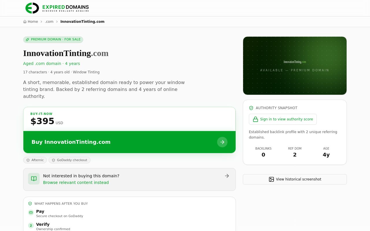 Homepage of Innovation Window Tinting's website