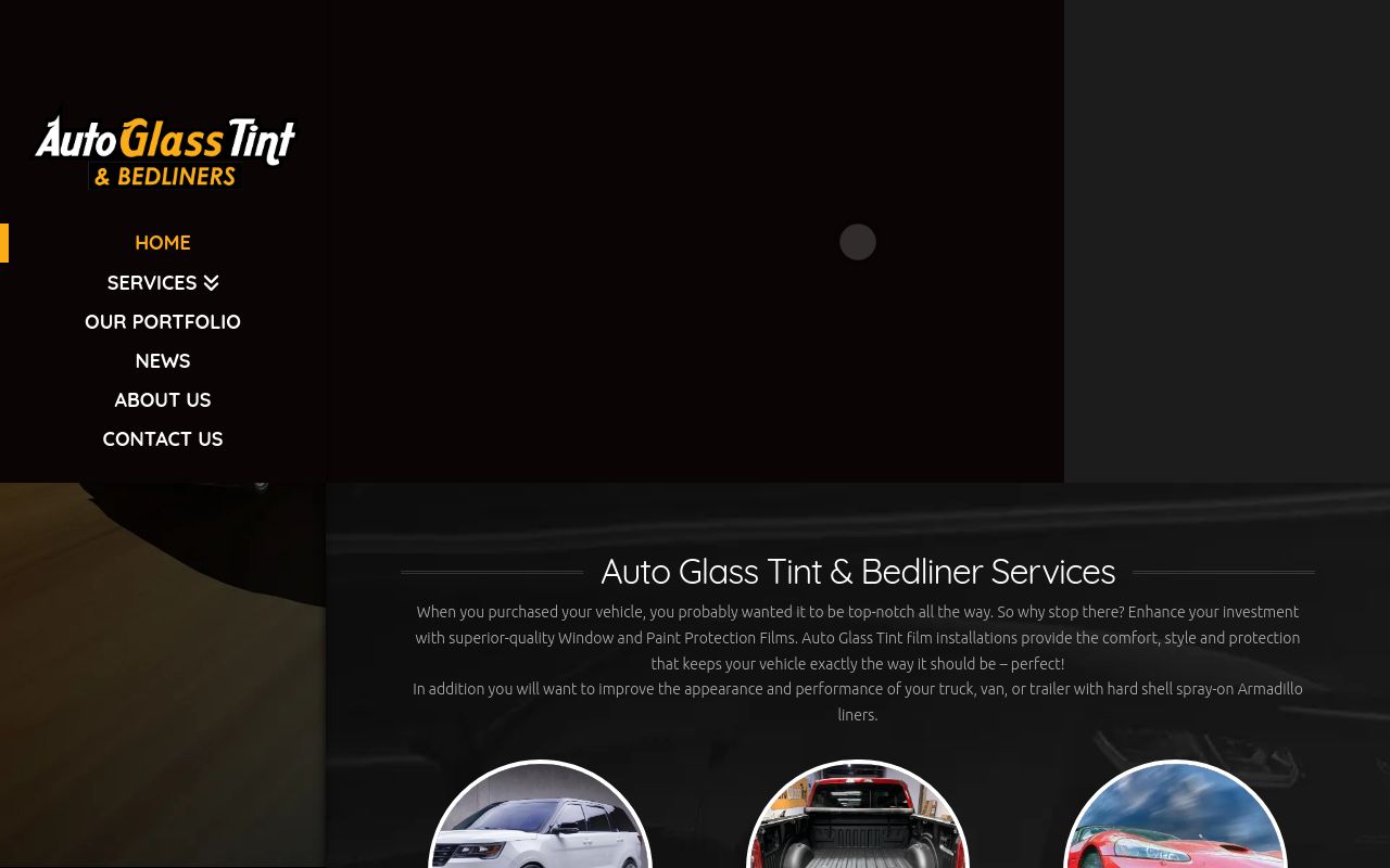 Homepage of Auto Glass Tint's website