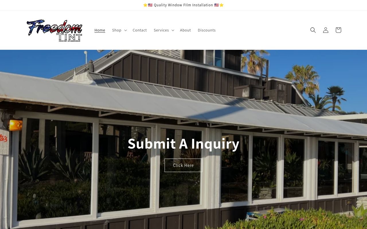 Homepage of Freedom Tint's website