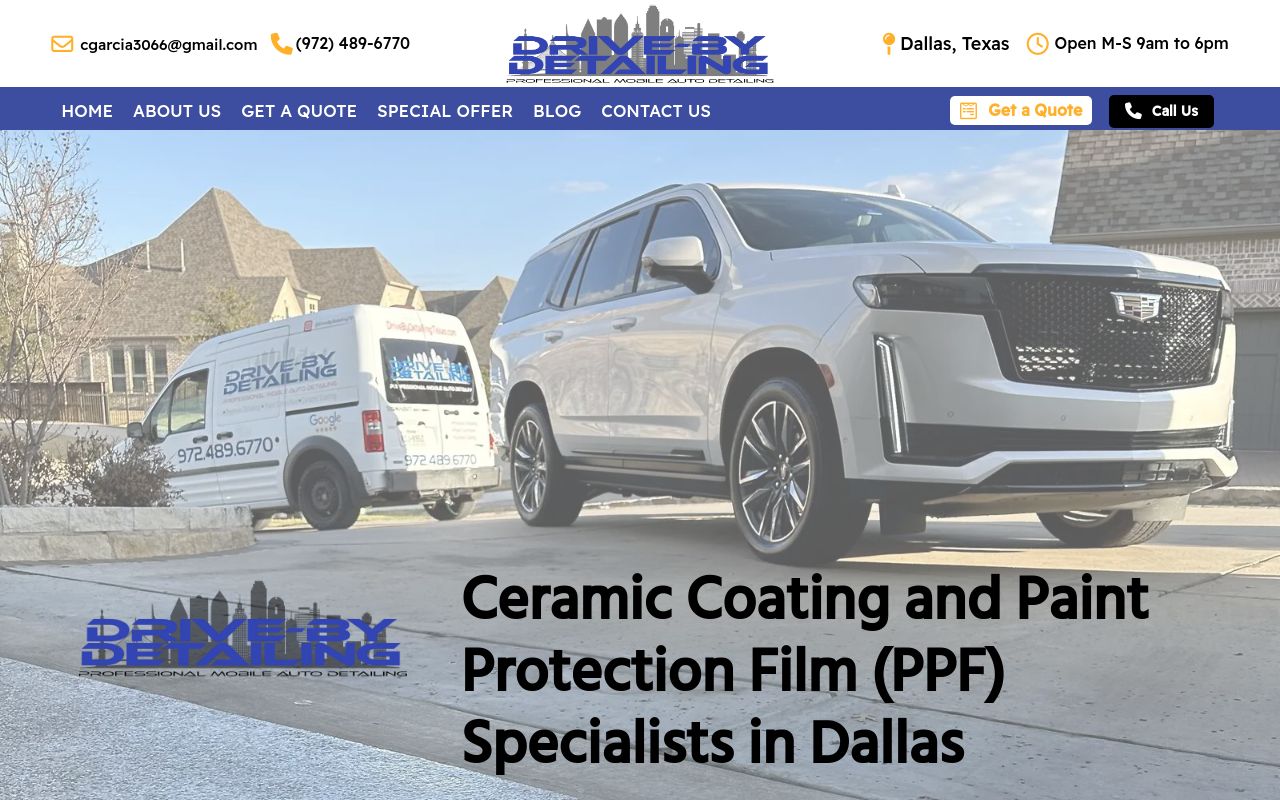 Homepage of Drive by Mobile Auto Detailing and Window Tint's website