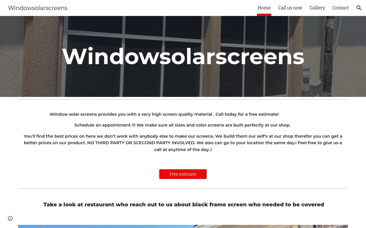 Homepage of Window Solar Screens's website