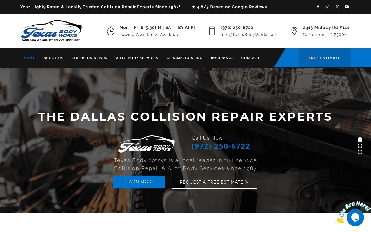 Homepage of Texas Body Works - Auto Body & Collision Repair's website