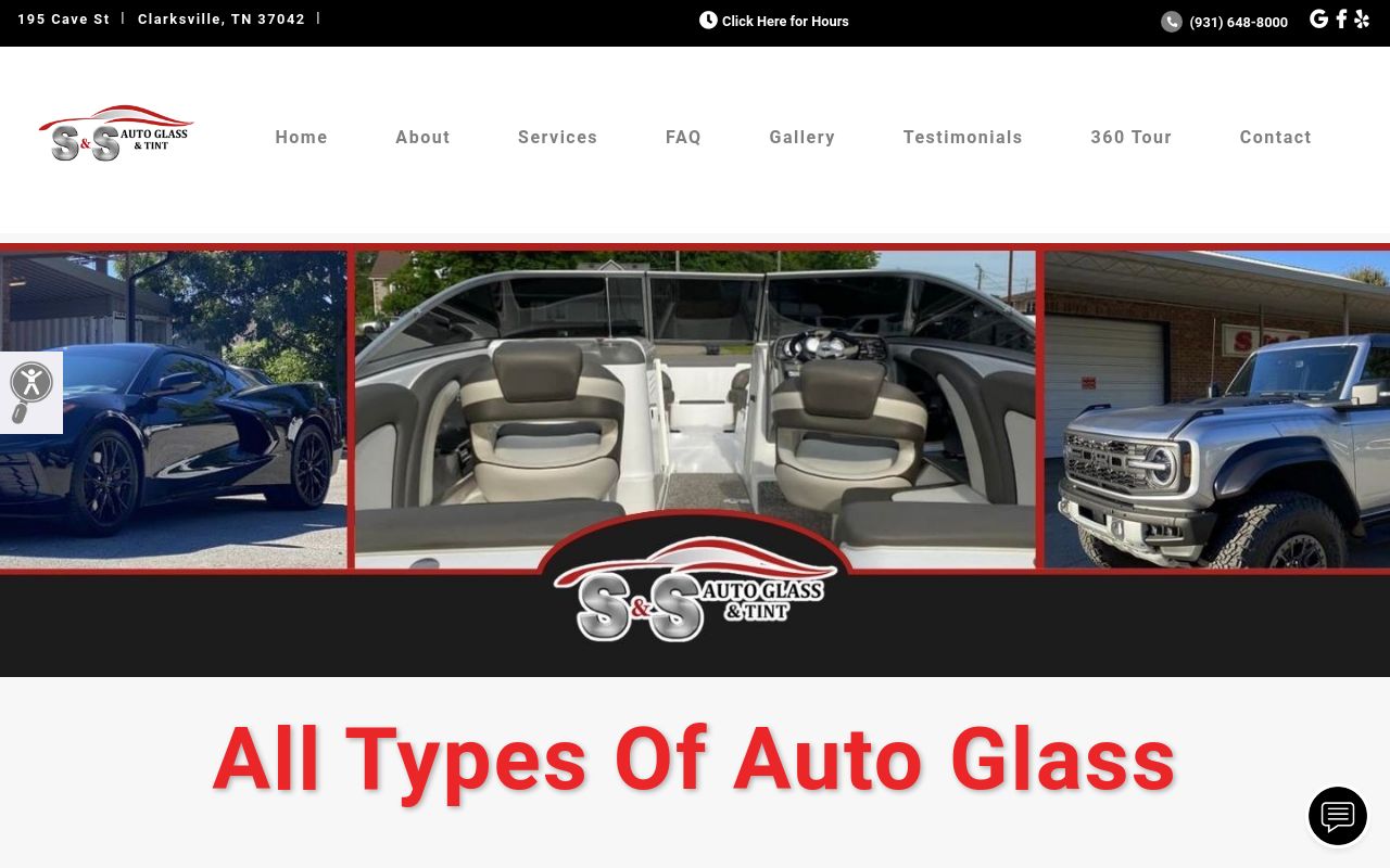 Homepage of S & S Auto Glass & Tint's website