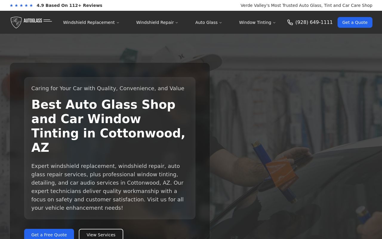 Homepage of RC Autoglass's website