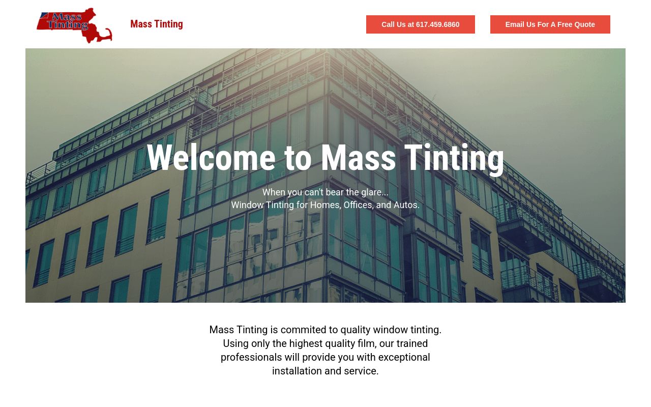 Homepage of Mass Tinting's website