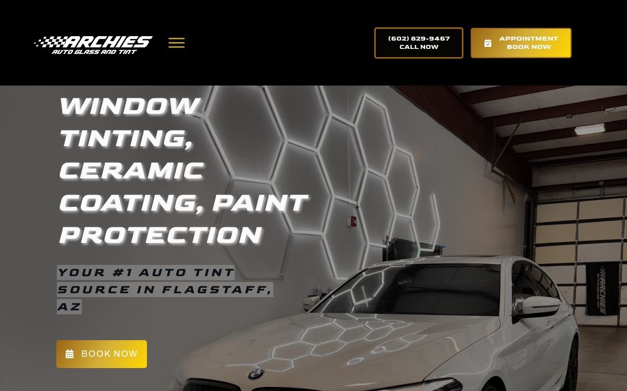 Homepage of Archies Auto Glass and Tint's website