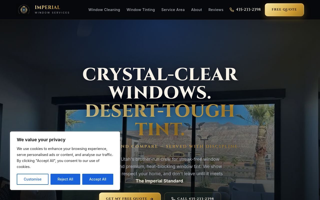 Homepage of Imperial Window Cleaning / Tinting & Services's website