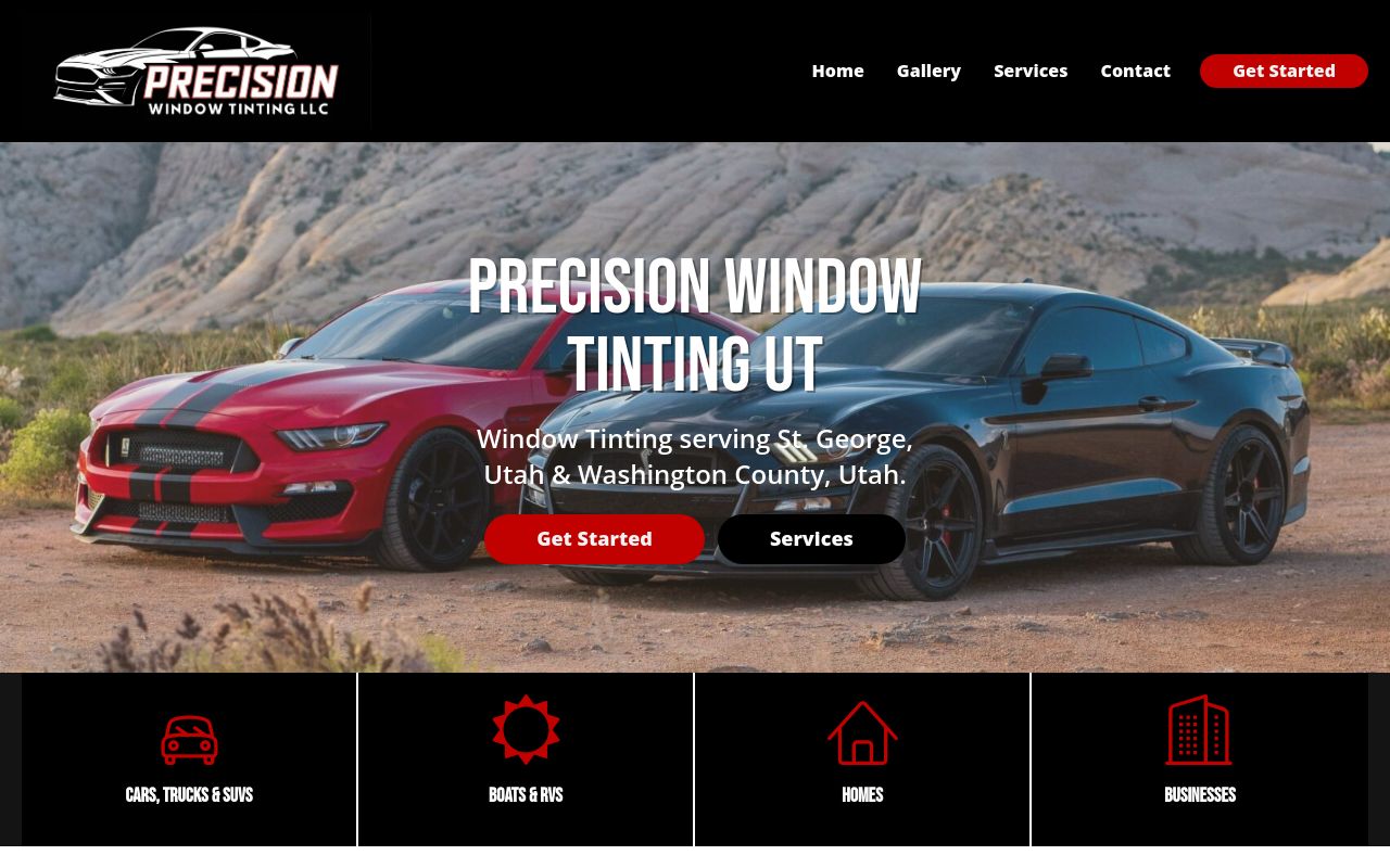 Homepage of Precision Window Tinting's website