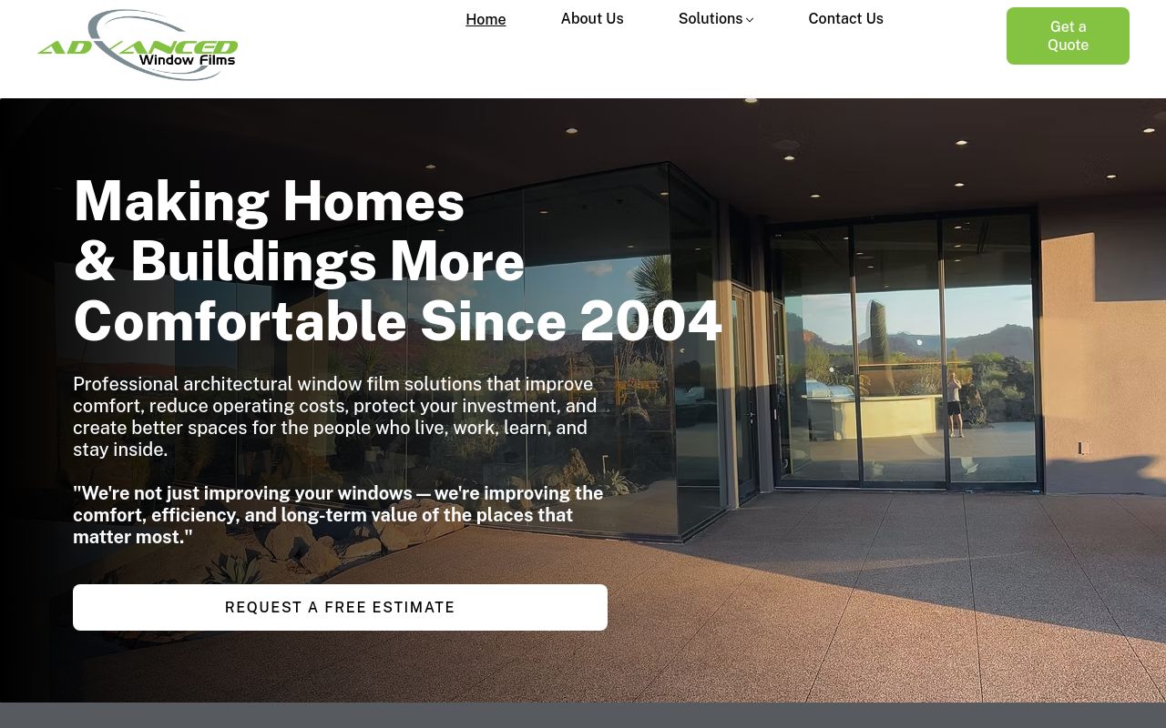 Homepage of Advanced Window Films's website