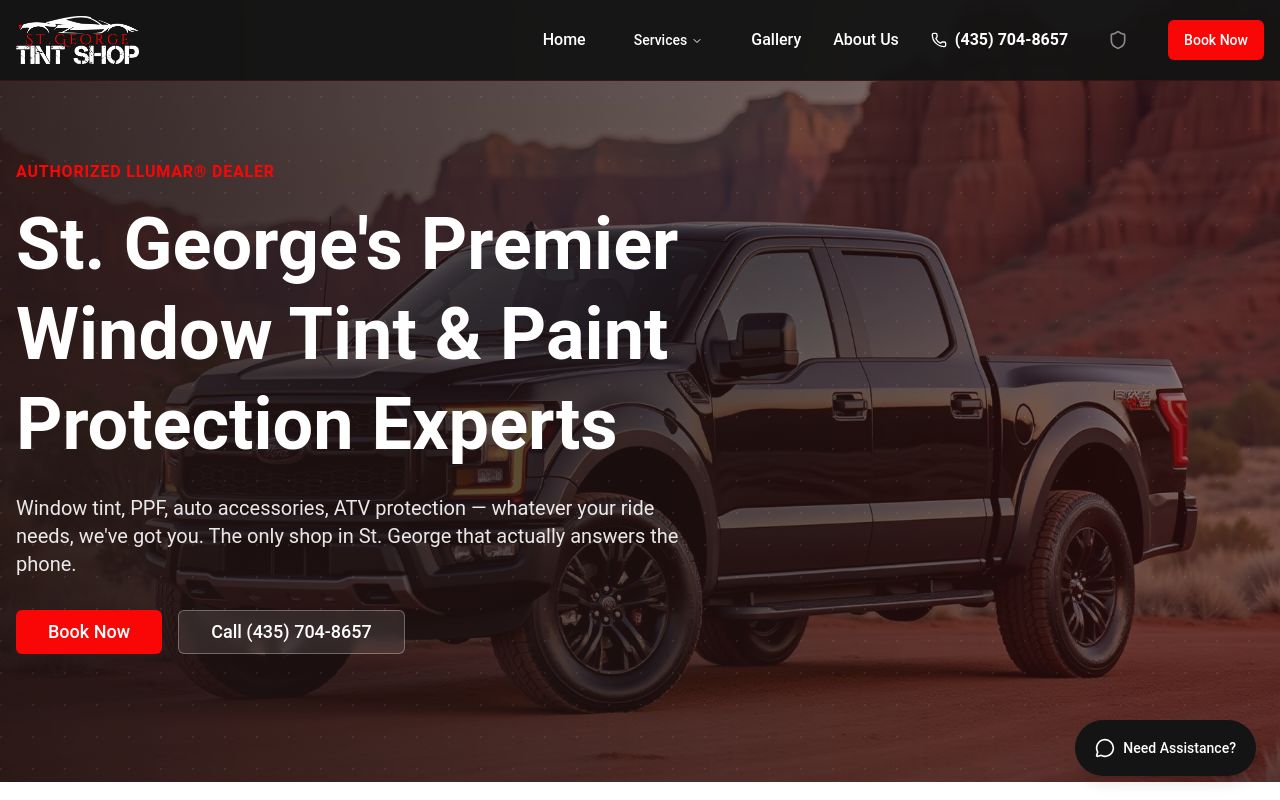Homepage of St. George Tint Shop's website