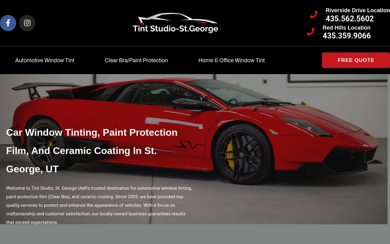Homepage of Tint Studio St. George's website