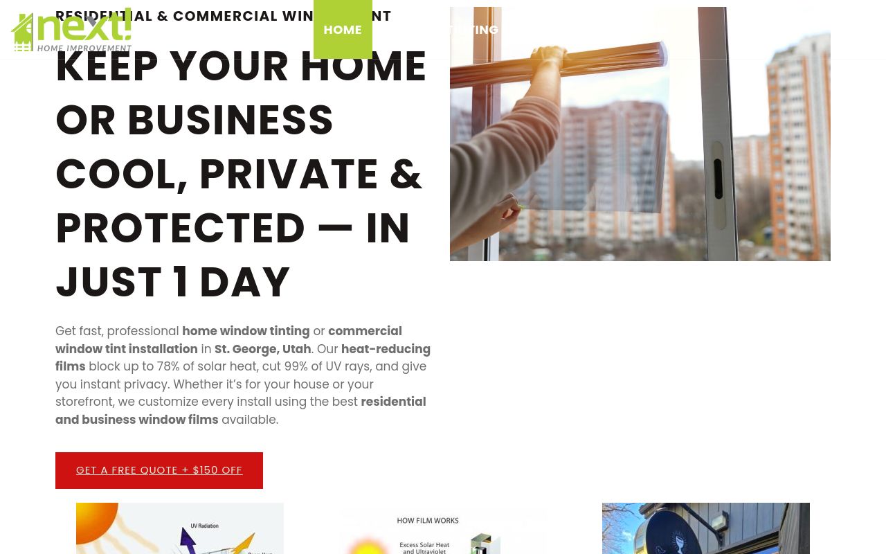 Homepage of Next Home Improvement's website