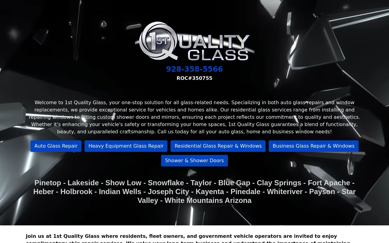 Homepage of 1st Quality Glass's website