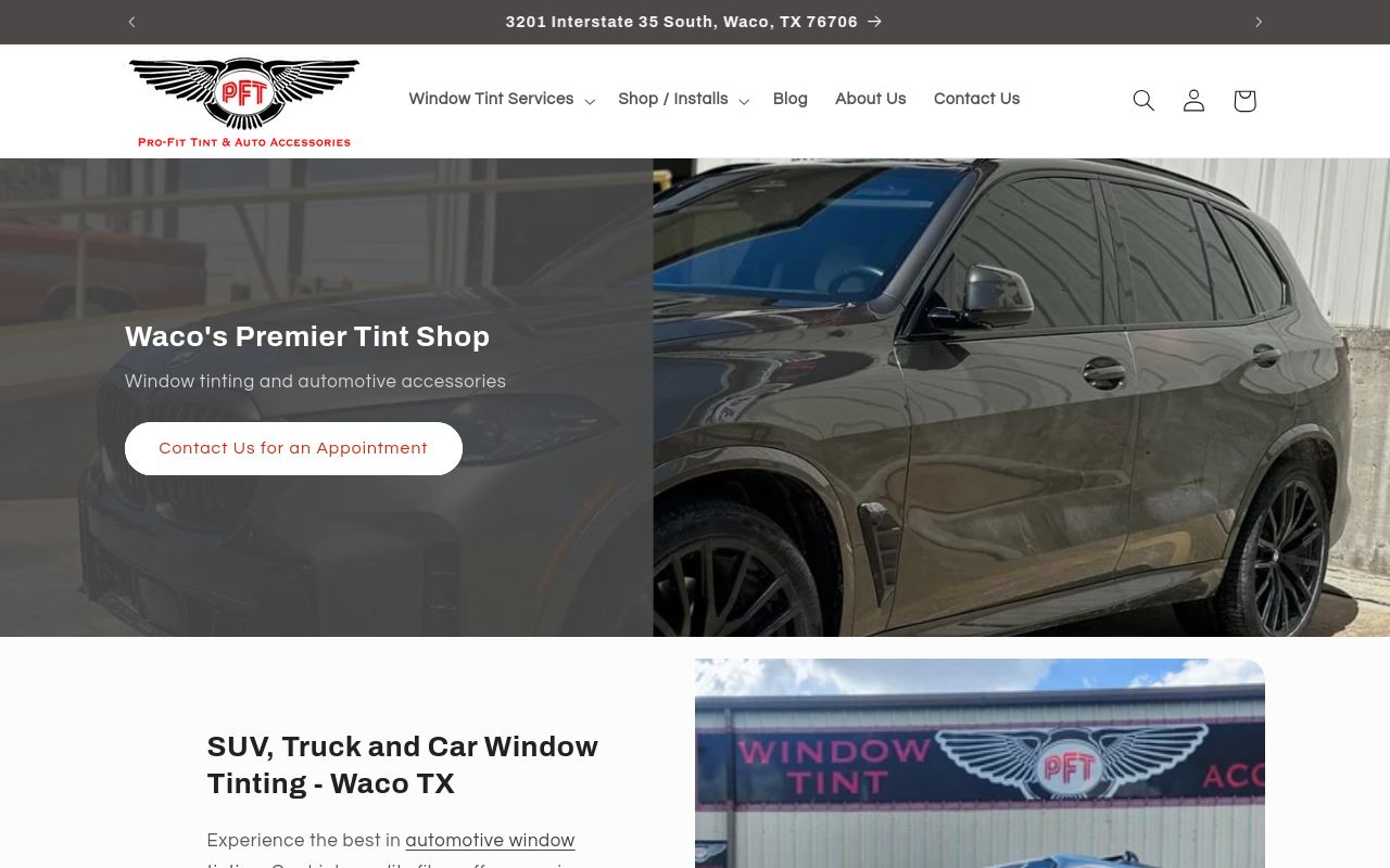 Homepage of PFT Pro-Fit Tint & Auto Accessories's website