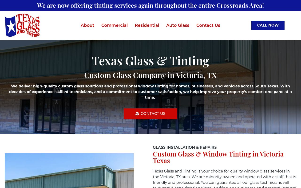 Homepage of Texas Glass & Tinting's website