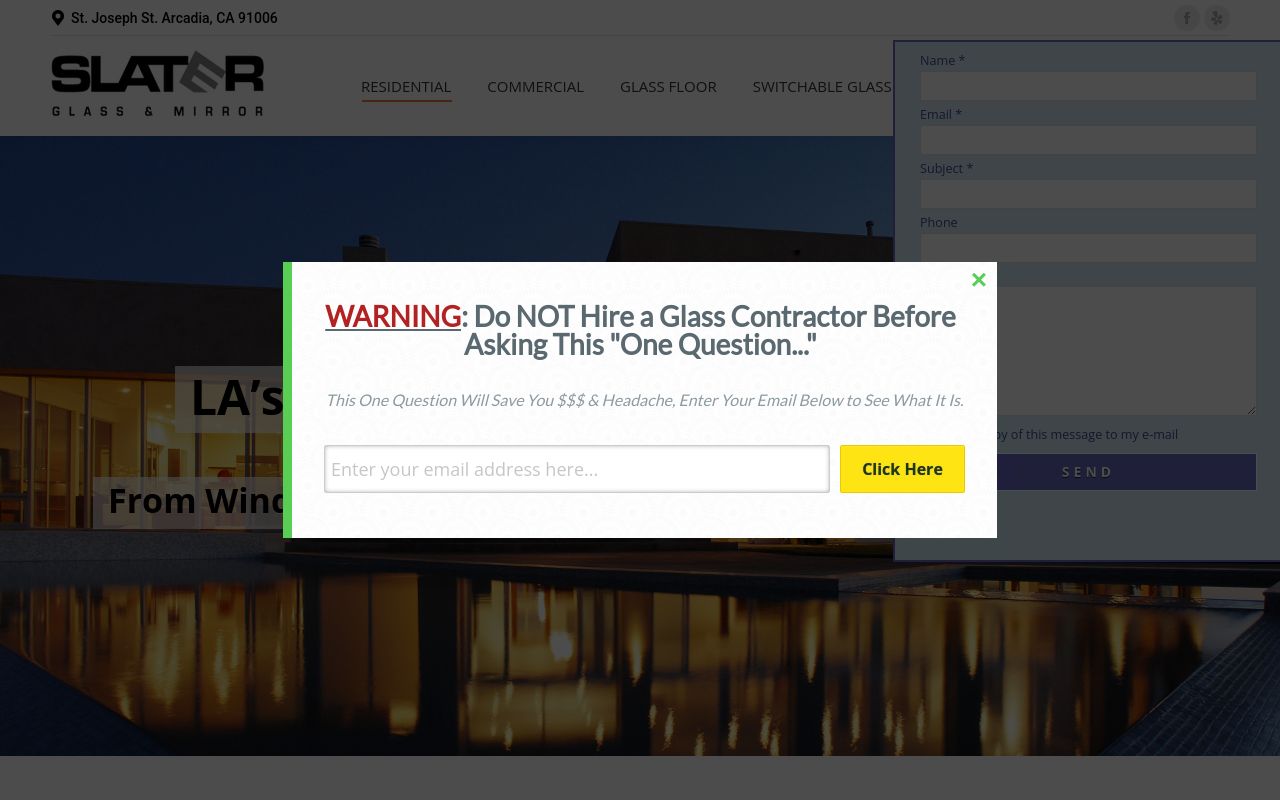 Homepage of Slater Glass & Mirror's website