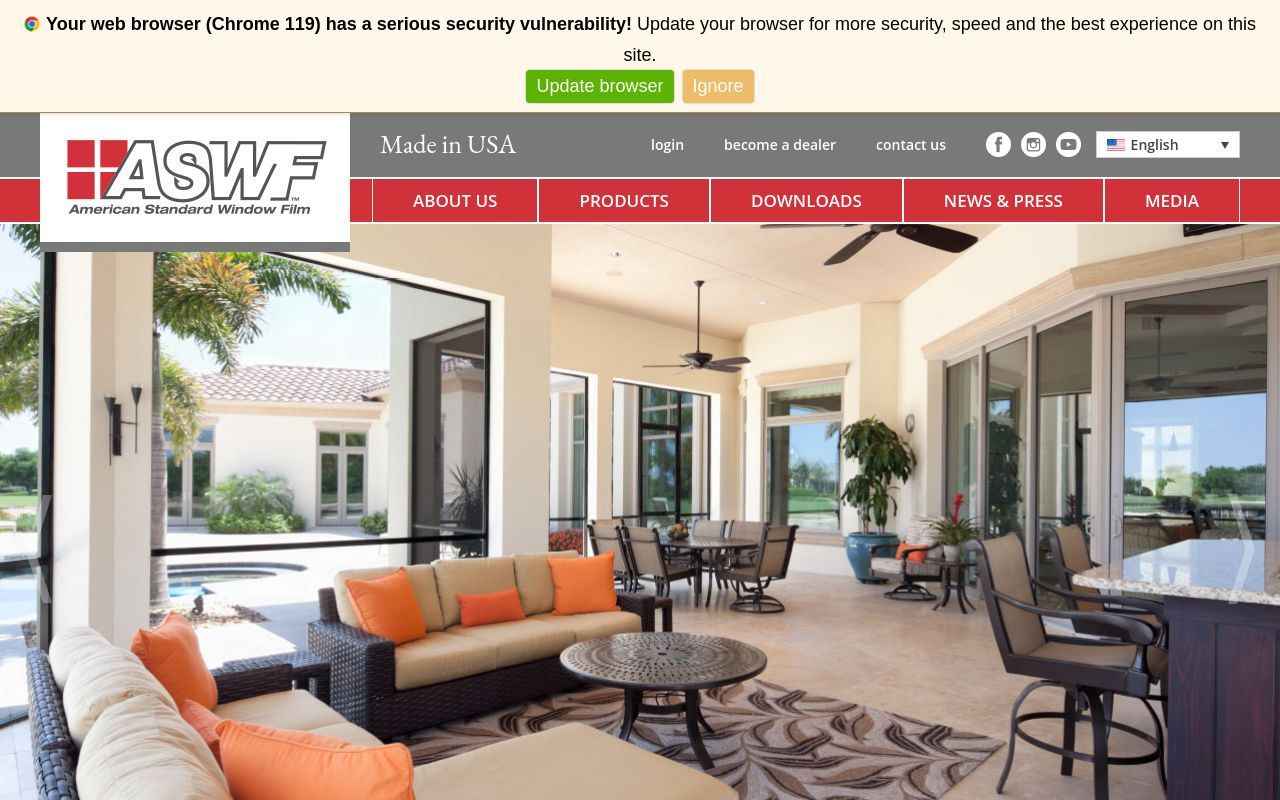Homepage of ASWF- American Standard Window Film's website