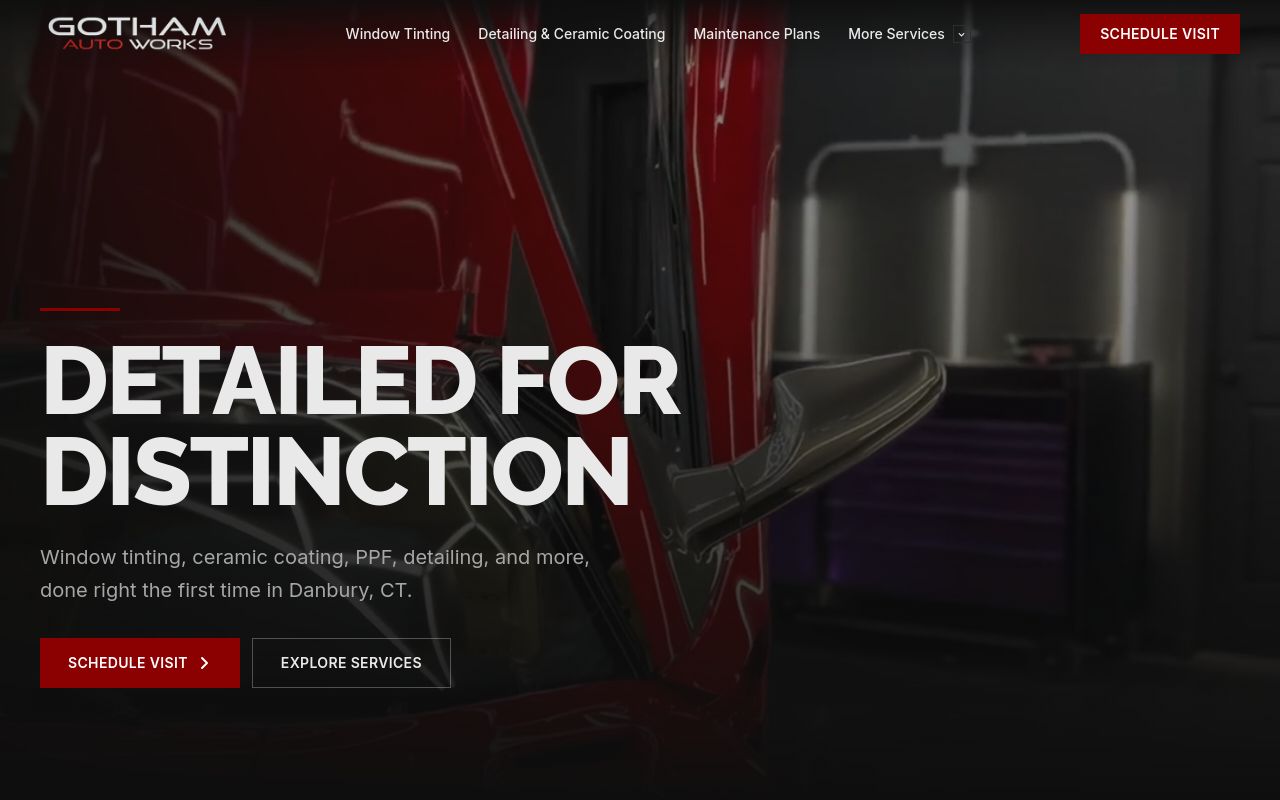 Homepage of Gotham Auto Works's website