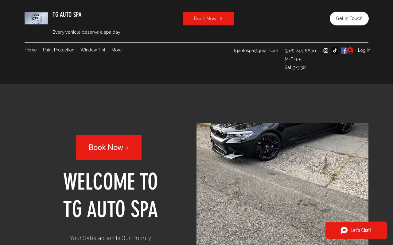 Homepage of TG Auto Spa LLC's website