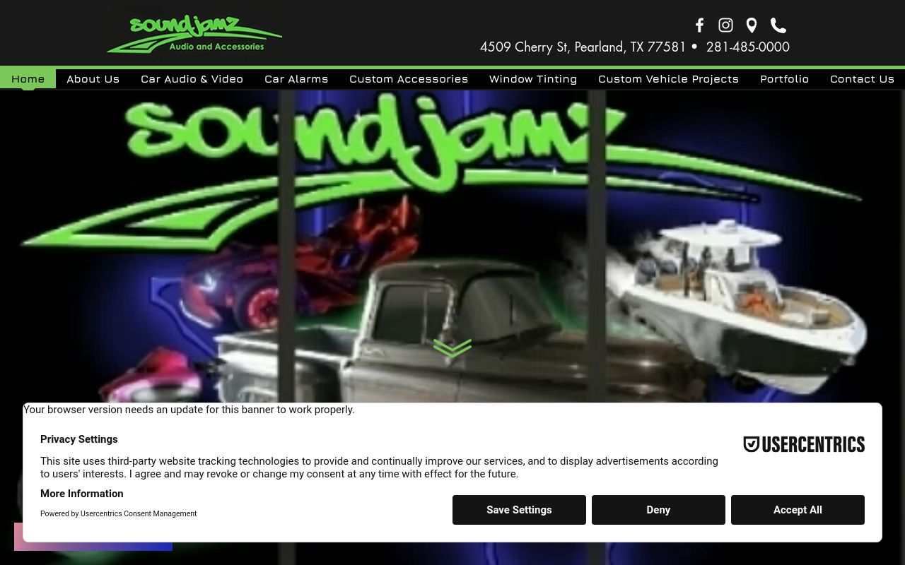 Homepage of Soundjamz Audio and Accessories's website
