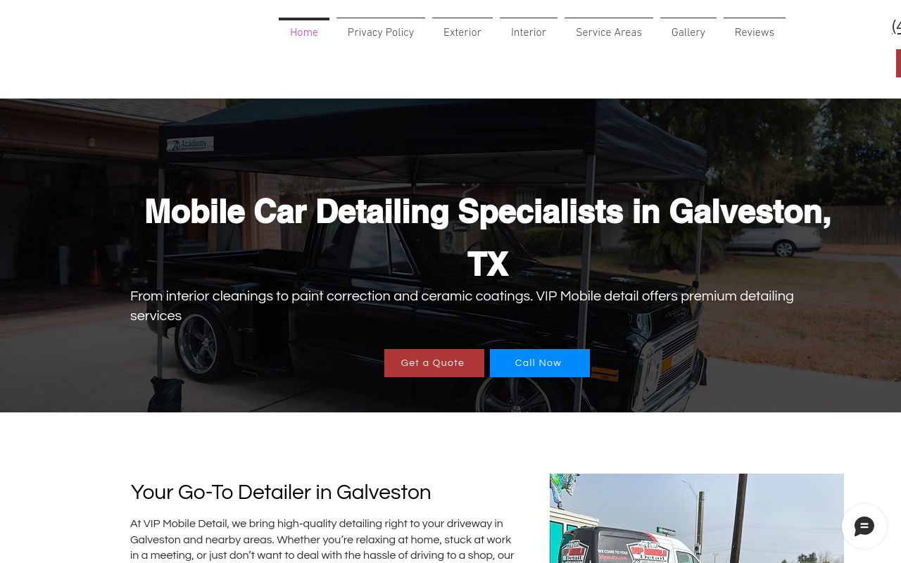 Homepage of VIP Mobile Detail's website