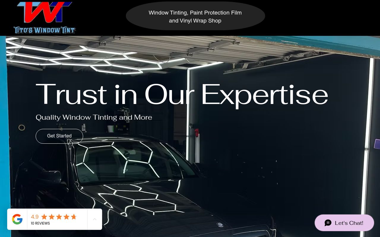 Homepage of Titos Window Tint's website