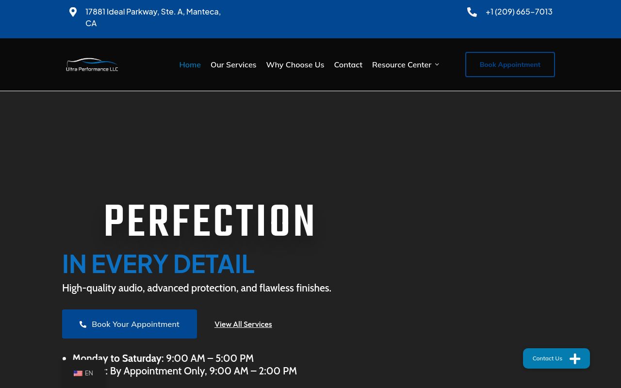 Homepage of Ultra performance LLC's website