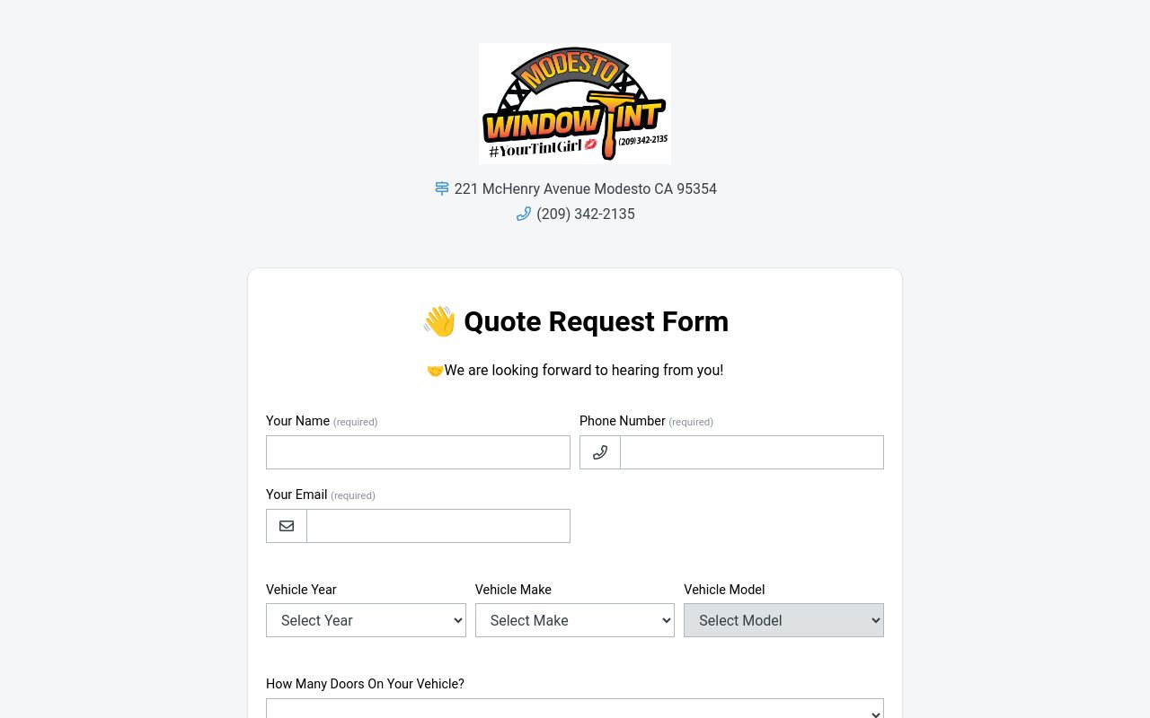Homepage of MODESTO WINDOW TINT by YOUR TINT GIRL•Car, Residential, Business, Office, Paint Protection Film,Ceramic's website
