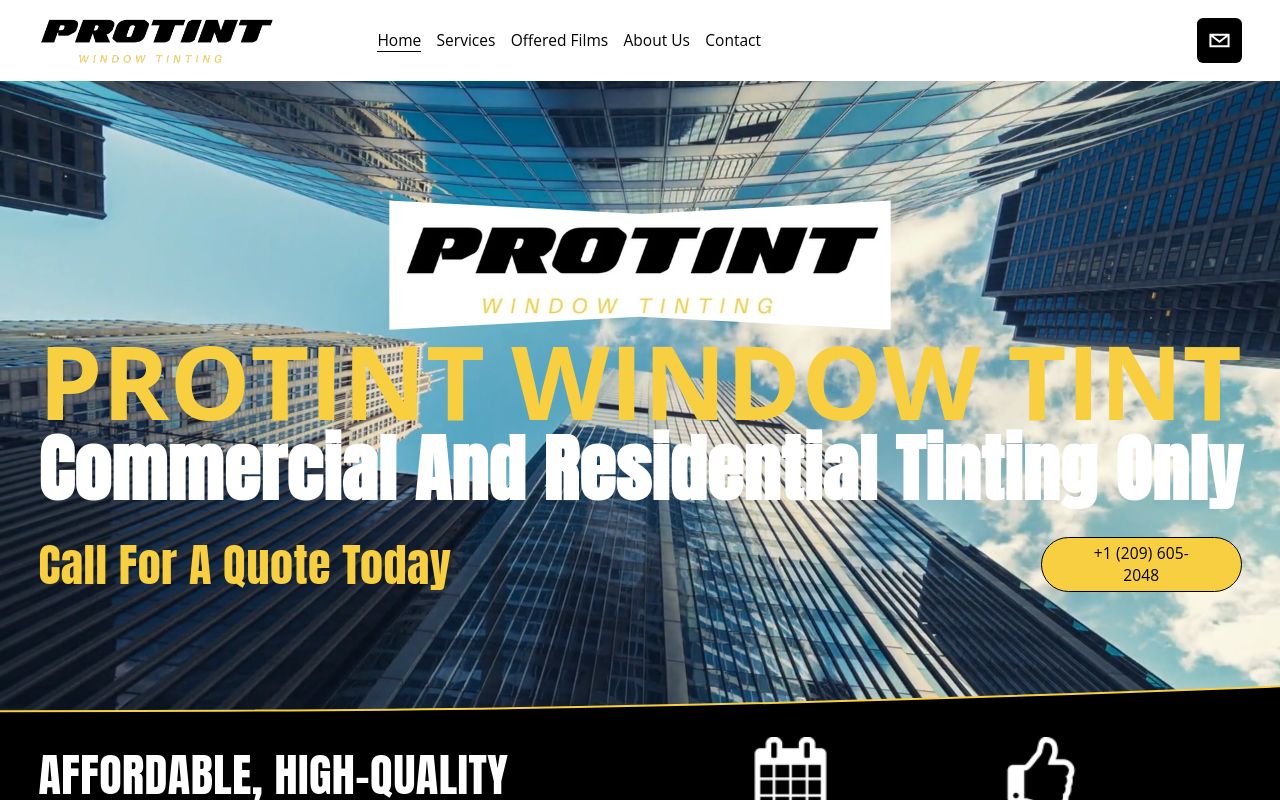 Homepage of Modesto Pro Tint Window Tinting's website