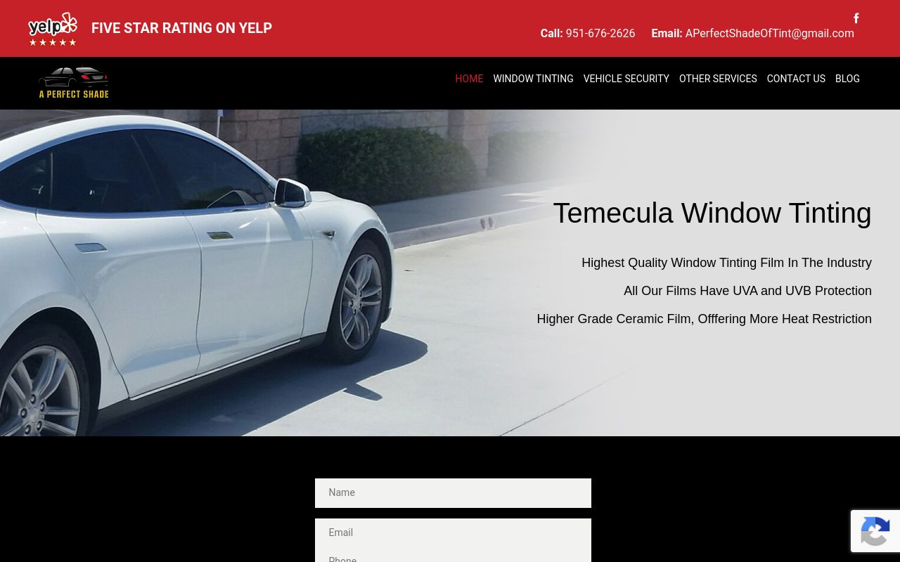 Homepage of A Perfect Shade's website