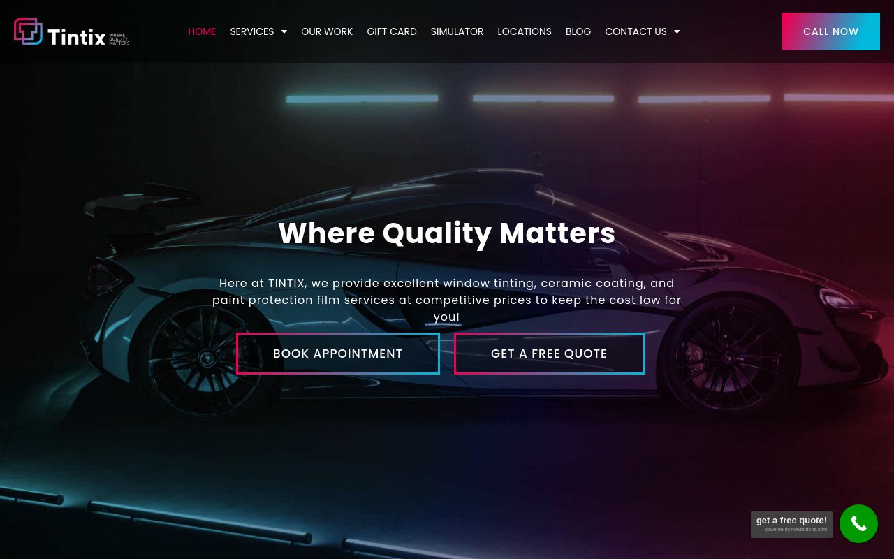 Homepage of TINTIX Window Tinting - Brentwood's website