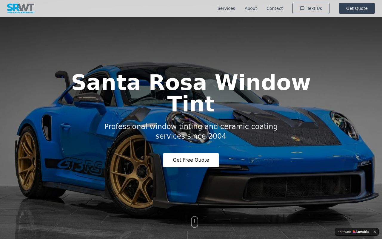 Homepage of Santa Rosa Window Tint's website