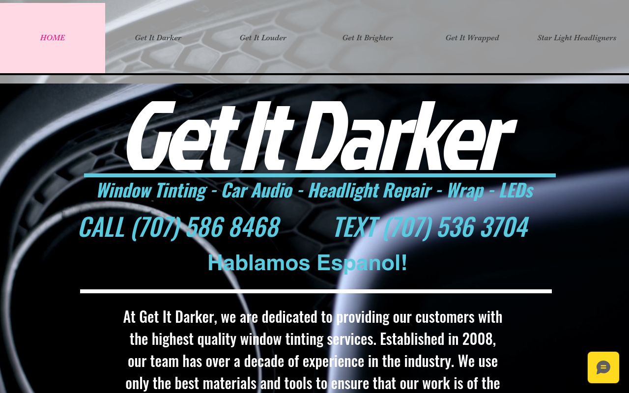 Homepage of Get It Darker Window Tinting's website