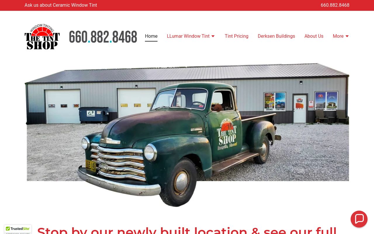 Homepage of The Tint Shop's website