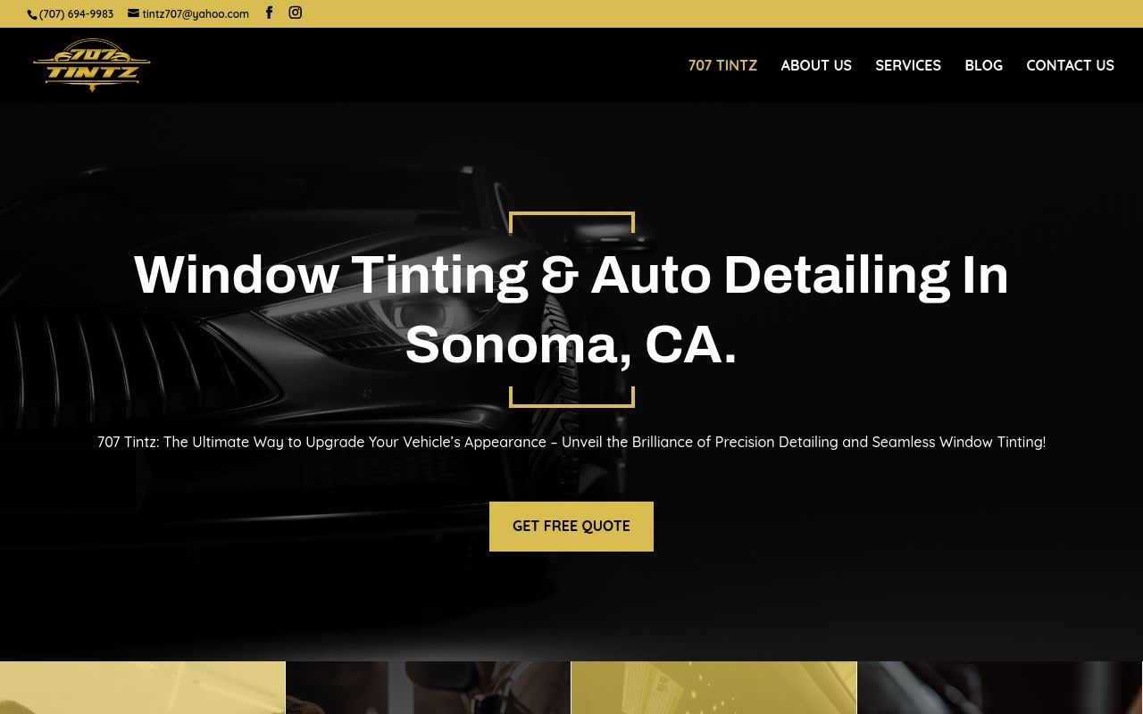 Homepage of 707 Tintz's website