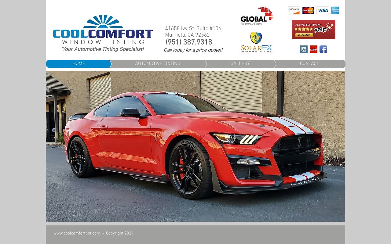 Homepage of Cool Comfort Window Tinting's website