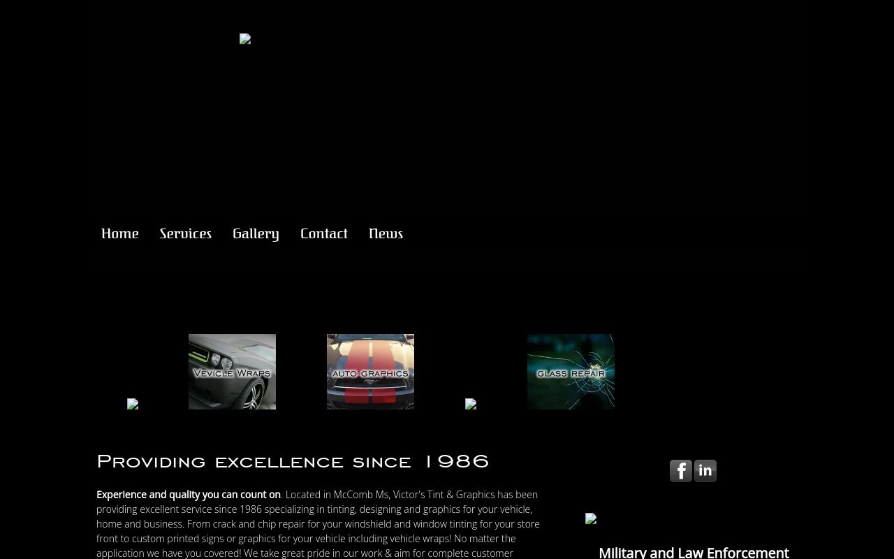Homepage of Victor's Tint & Graphics's website