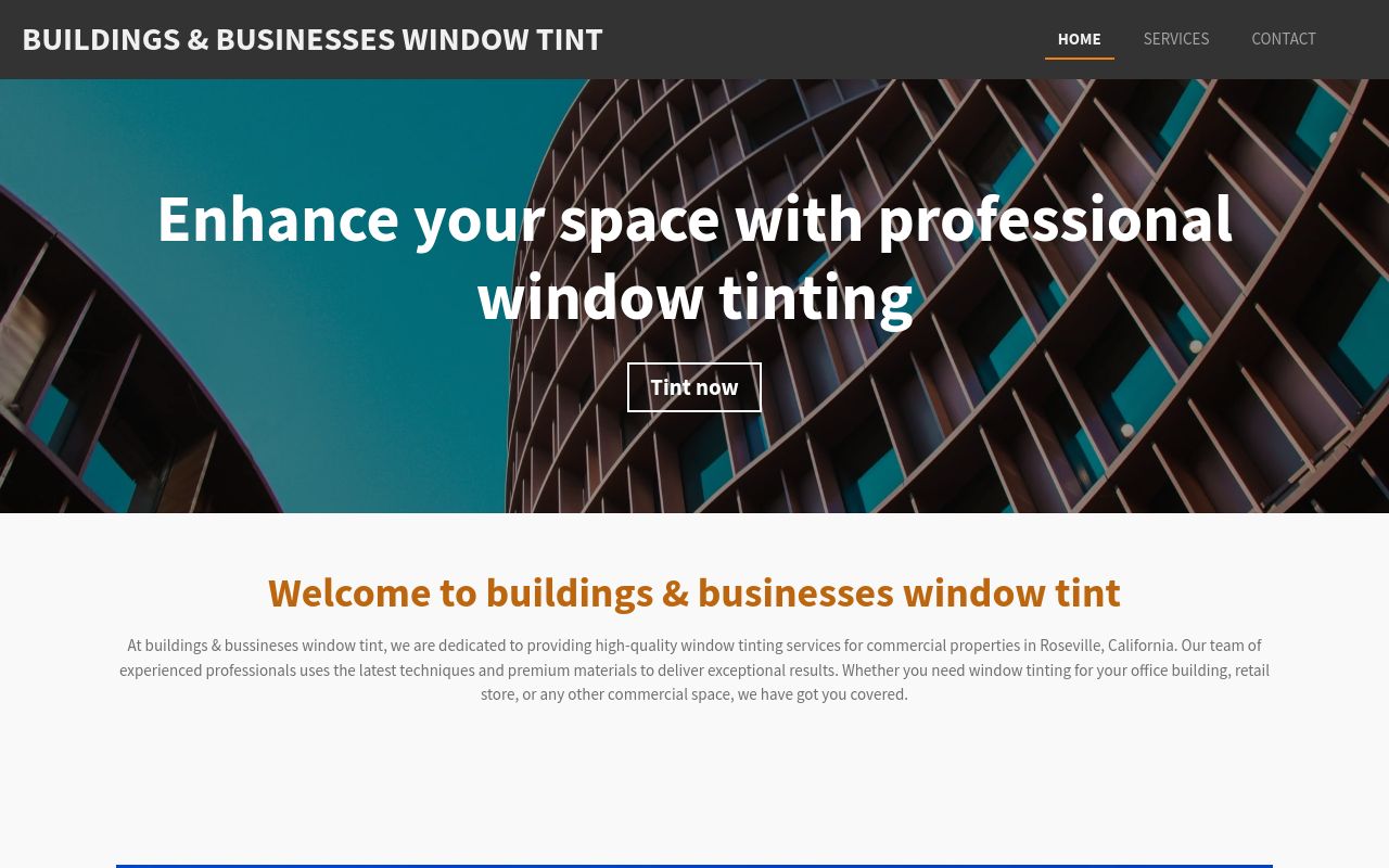 Homepage of Buildings and businesses window tint Llc's website