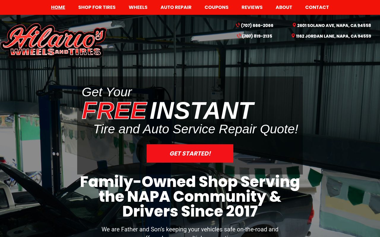 Homepage of Hilarios Window Tinting's website