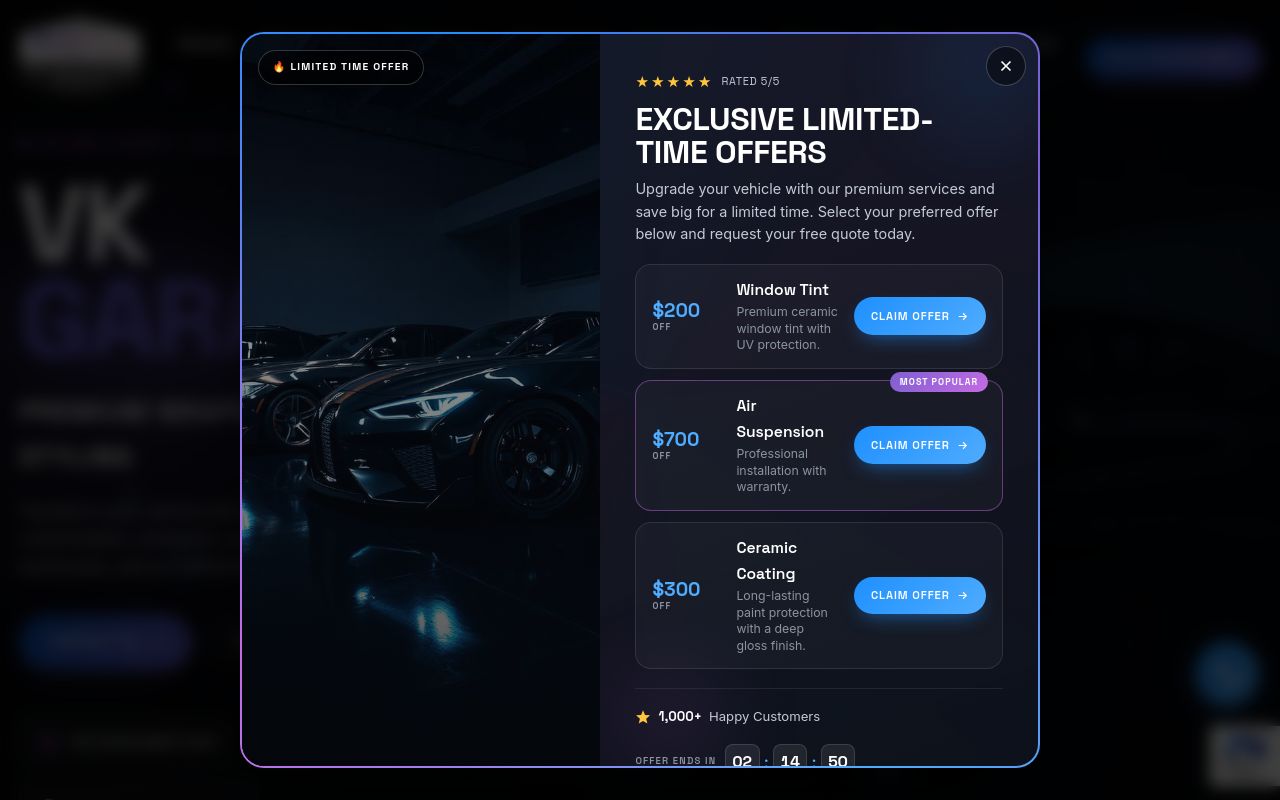 Homepage of VK GARAGE's website