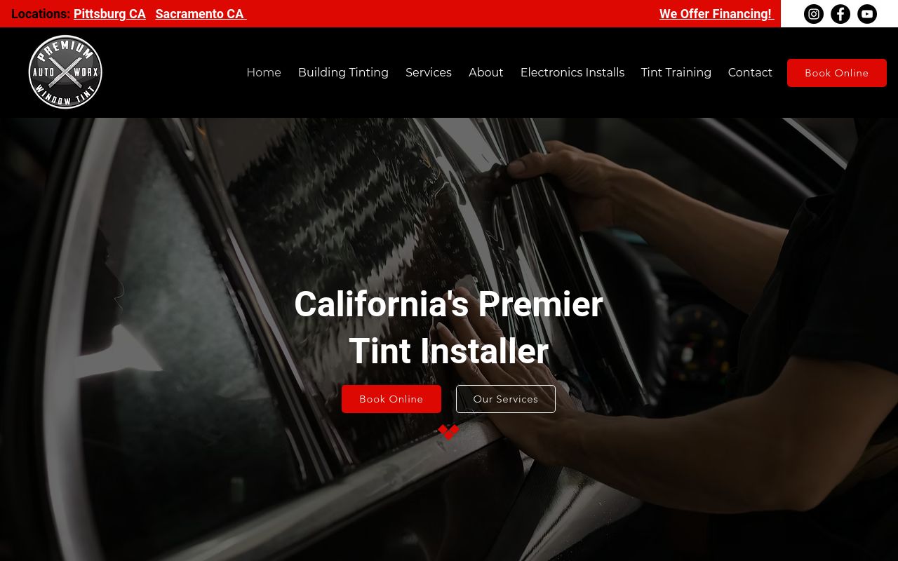 Homepage of Premium window tint's website