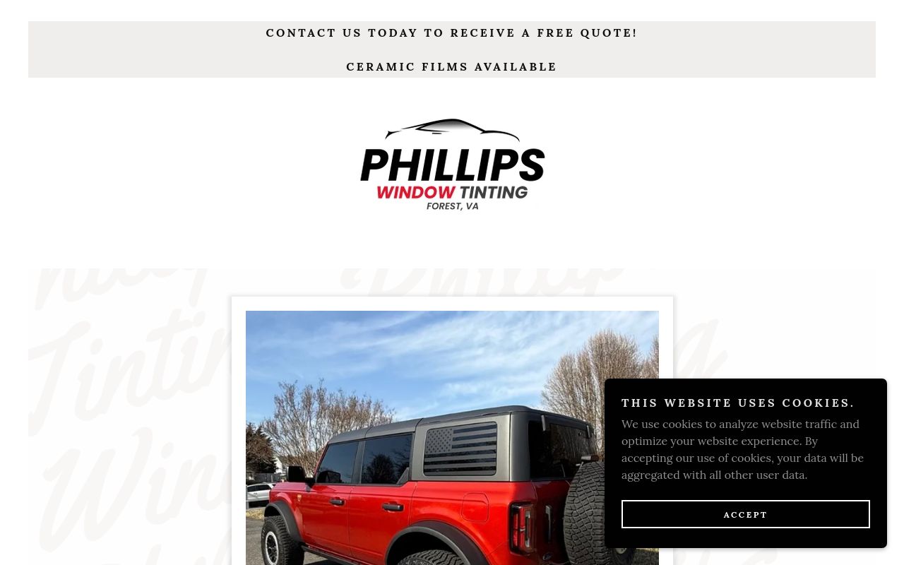 Homepage of Phillips Window Tinting's website